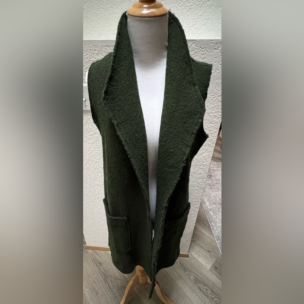Tahari Forest Green Wool Blend Duster Long Vest and Long - Picture 3 of 10